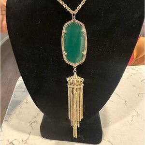 Kendra Scott Rayne stone tassel pendant necklace Chalcedony beautiful blue/green